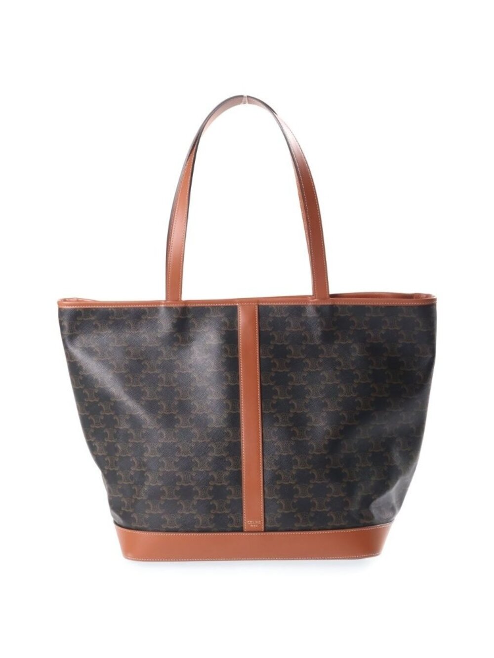 Celine Medium Cabas Triomphe Canvas Leather Tote Bag Brown